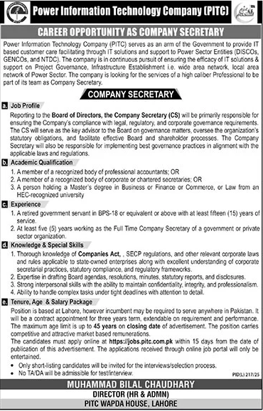 Jobs in Power Information Technology Company Lahore